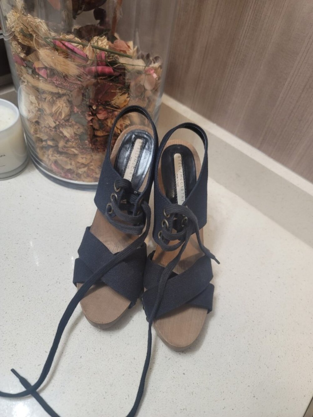 Stella McCartney Leda Castillo Lace-up Heels Sandals Platforms Sz 37/6.5 Black